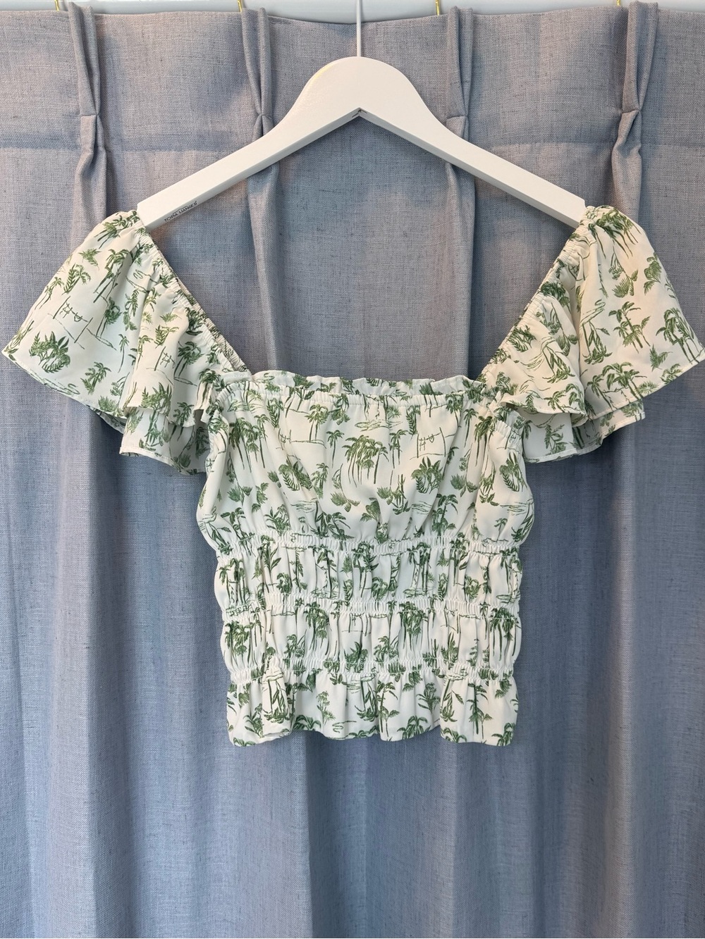 Abercombie & Fitch Smocked Green and White Top